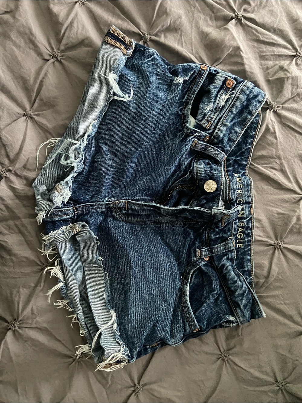 American Eagle Outfitters Dark Blue Distressed Jean Cutoff Shorts
